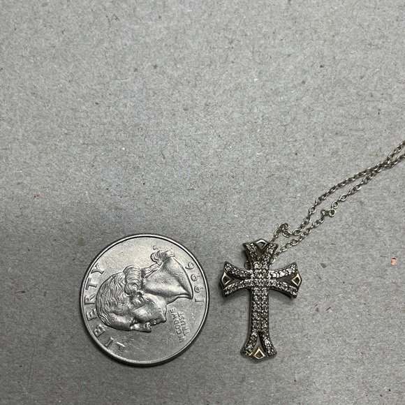 Sterling Silver Vermeil & Diamond Cross on a matching 16” Chain “Small Diamond” - Picture 4 of 7